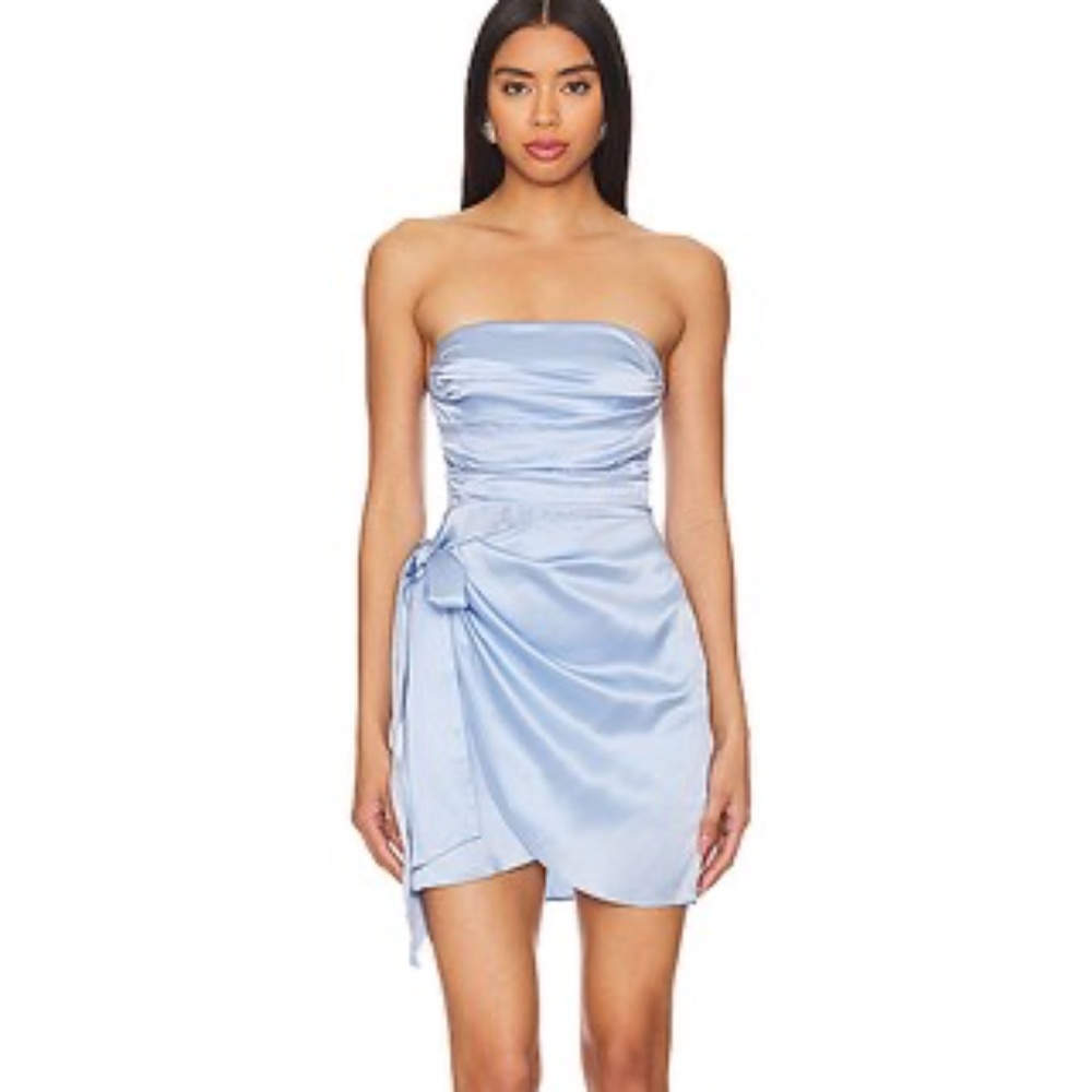 Amanda Uprichard Saretha Dress in Baby Blue strapless mini